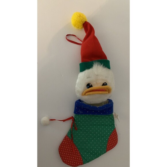 Vintage Christmas Stocking Duck Santa Hat Well Made Toy Happiness Aid 1980s - Picture 4 of 12